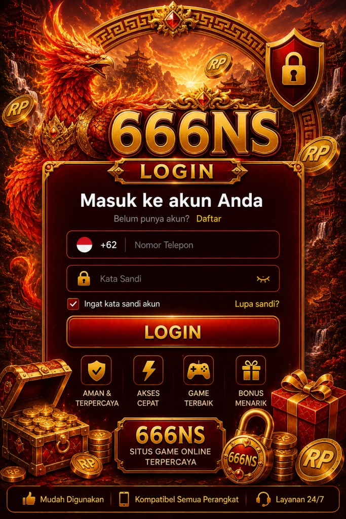 666NS Login bertema phoenix merah emas dengan akses akun aman